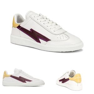 ISABEL MARANT White & Burgundy Bryce Thunder Classic Lightning Bolt Sneakers